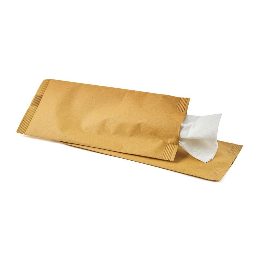 Busta Portaposate CARTA PAGLIA con tovagliolo bianco 2 veli 38x38 cm