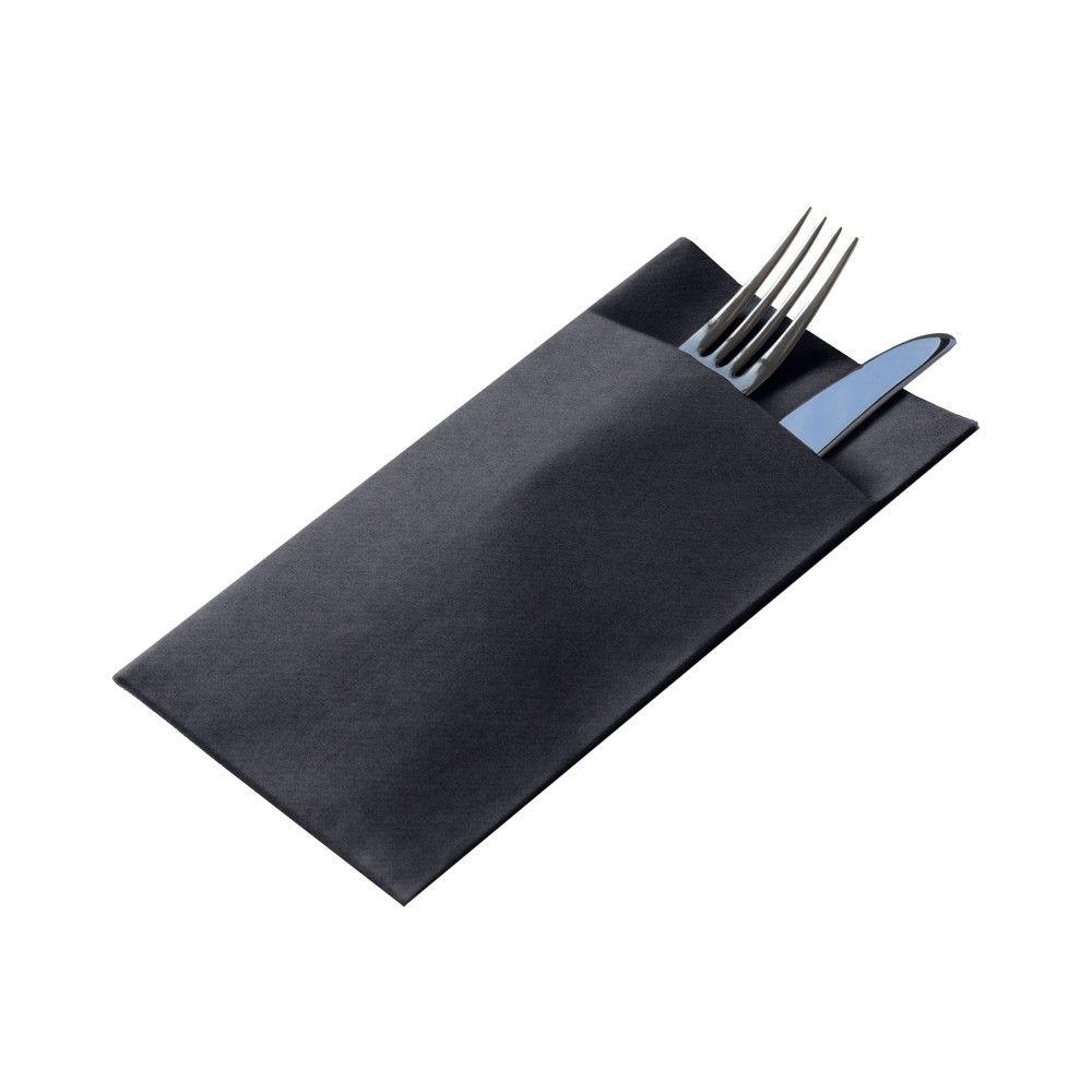50 Tovaglioli in AIRLAID 33x40 cm con Tasca Portaposate colore NERO