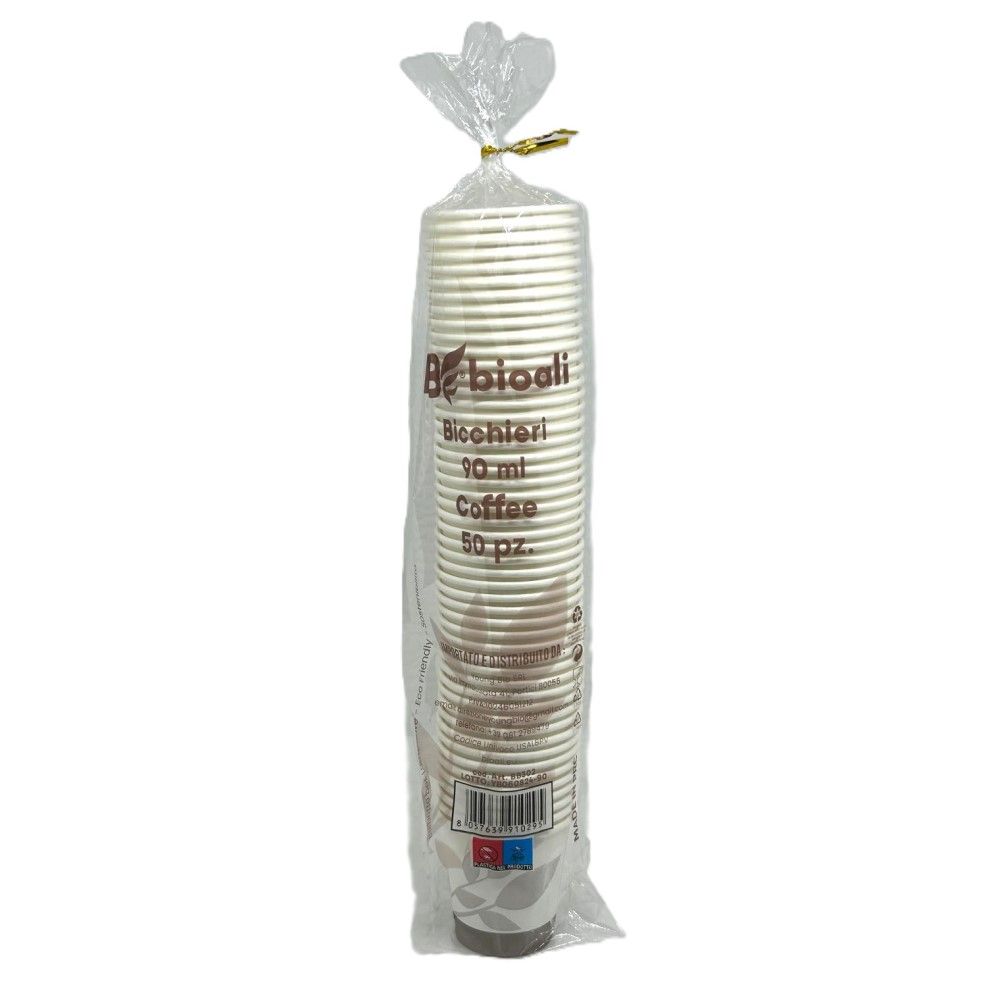 50 Bicchieri carta CAFFE' da 90 ml BIOALI interno BIANCO - riciclabili