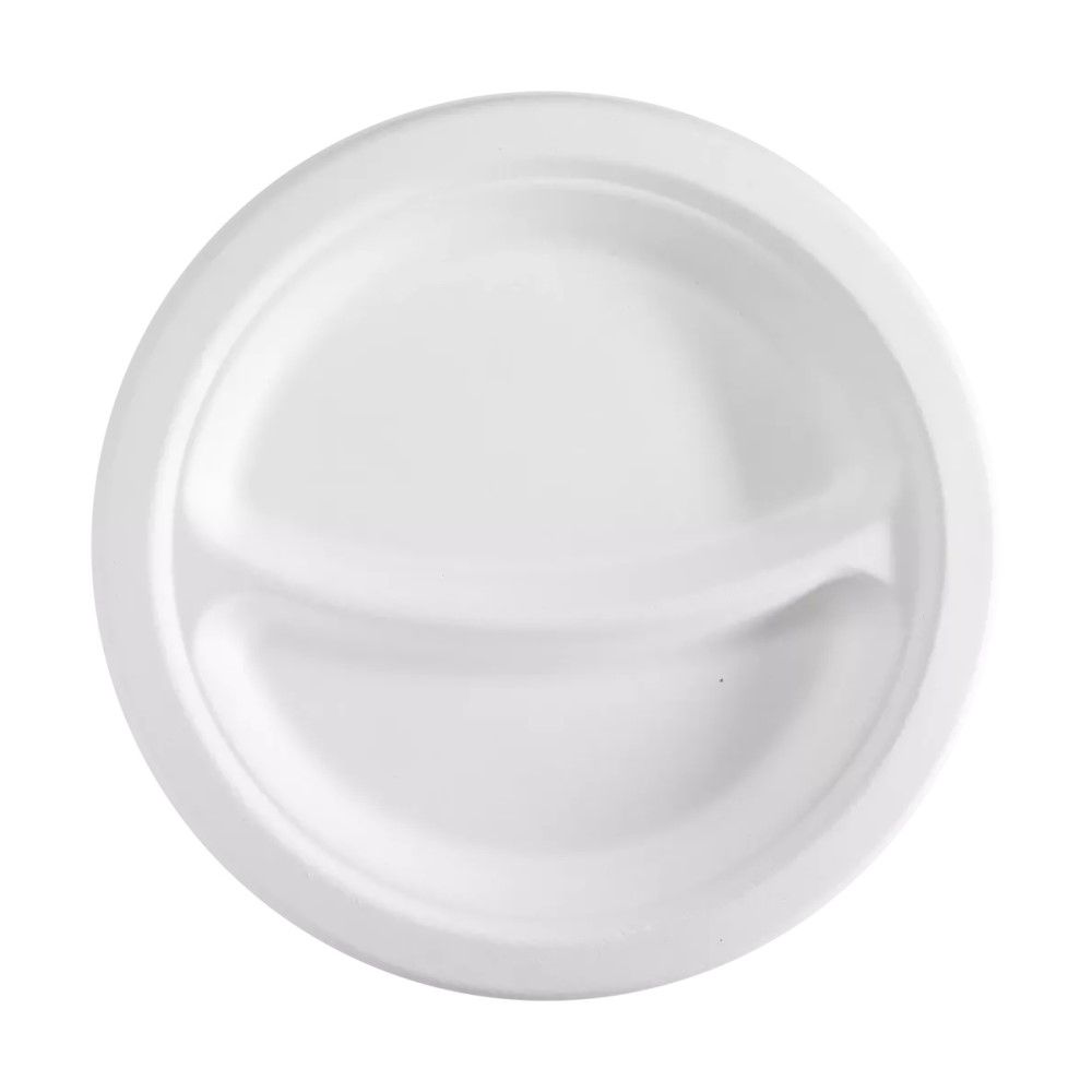 125 Piatti piani da 23 cm a due scomparti in bagassa BIOCOMPOSTABILI