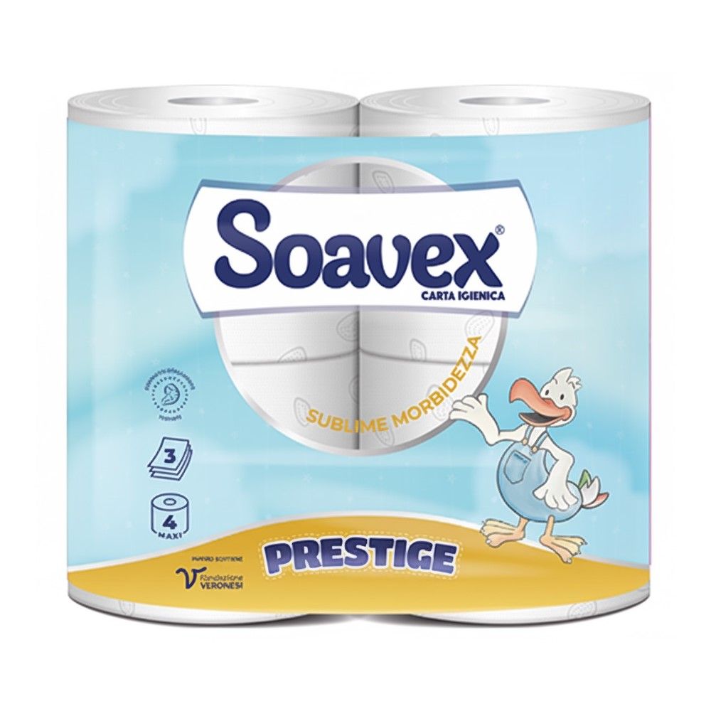 SOAVEX PRESTIGE 4 Rotoli Carta igienica 3 v. 170 strappi pura cellulosa