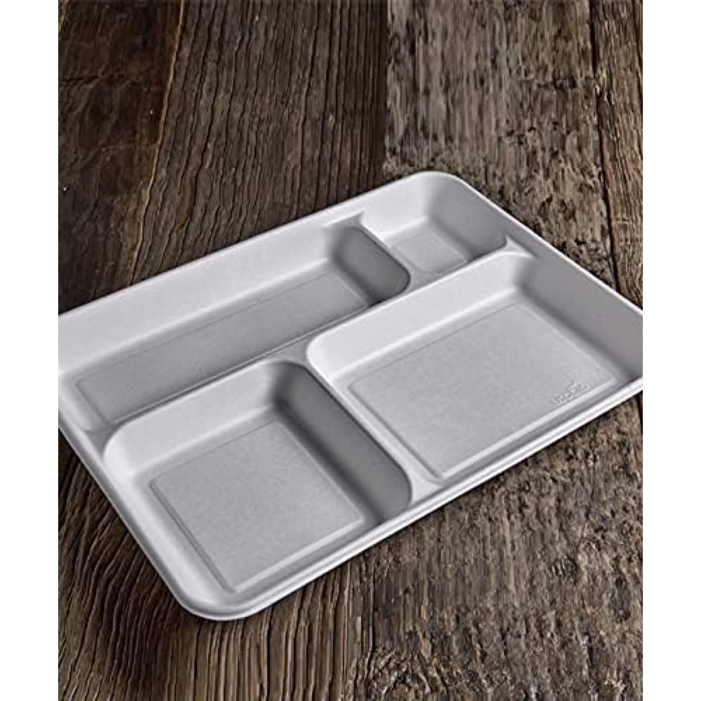 20 PZ Vassoio Rettangolare 4 scomparti BIOCOMPOSTABILE 37x27 cm