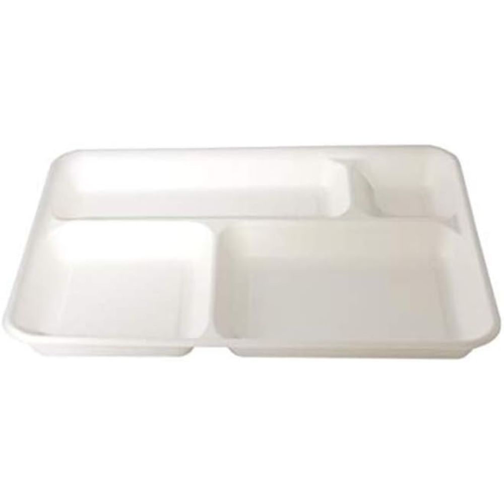 20 PZ Vassoio Rettangolare 4 scomparti BIOCOMPOSTABILE 37x27 cm