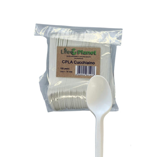 100 CUCCHIAINI Dessert in CPLA Compostabili Biodegradabili colore Bianco