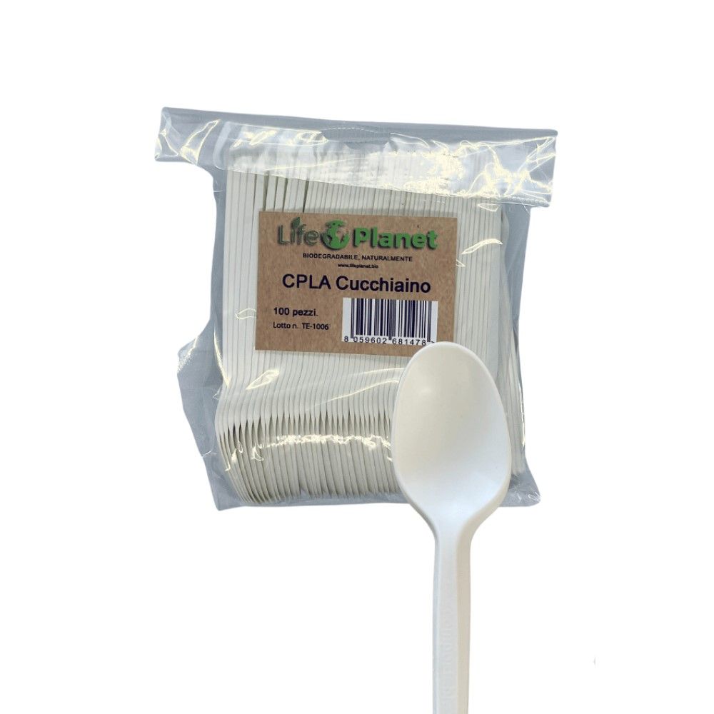 100 CUCCHIAINI Dessert in CPLA Compostabili Biodegradabili colore Bianco