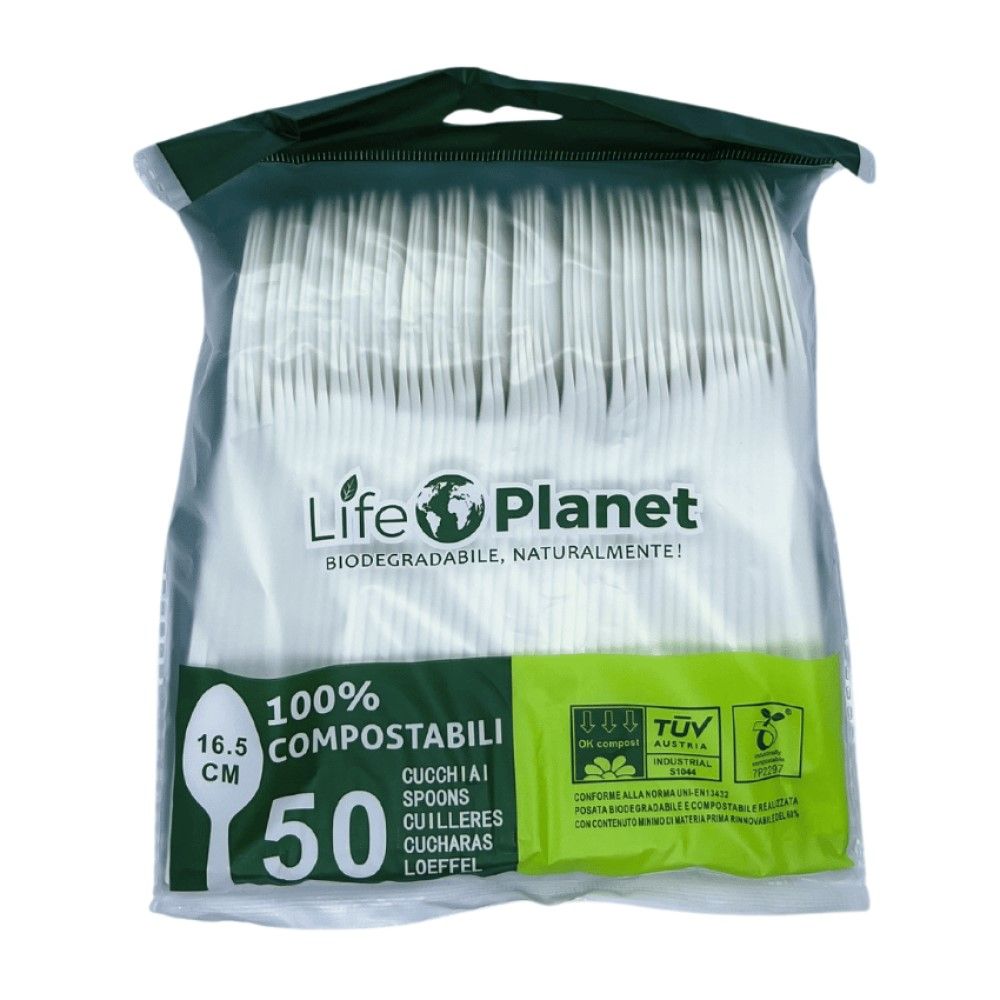 50 CUCCHIAI in CPLA Compostabili e Biodegradabili colore Bianco