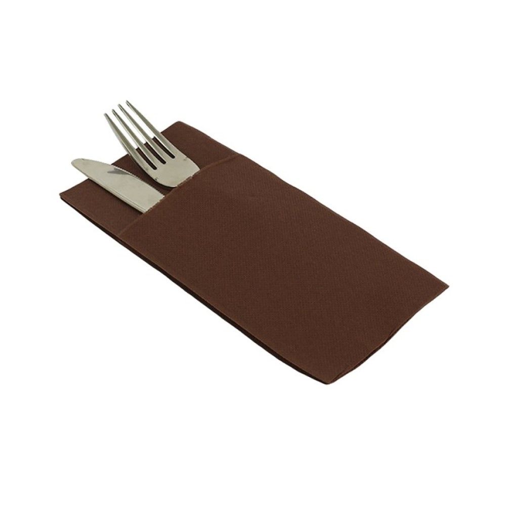50 Tovaglioli Pocket AIRLAID DRY MARRONE 40x35 cm con Tasca Portaposate