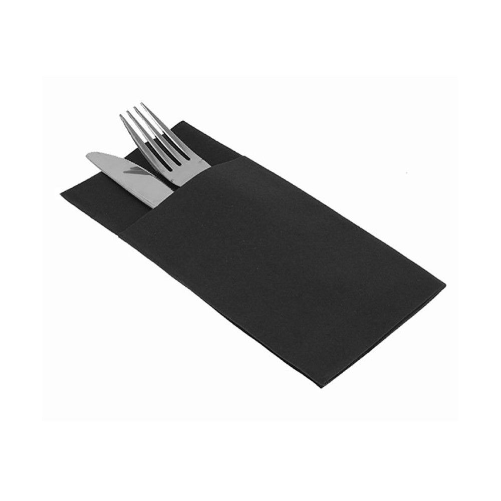 50 Tovaglioli Pocket in AIRLAID DRY NERO 40x35 cm con Tasca Portaposate