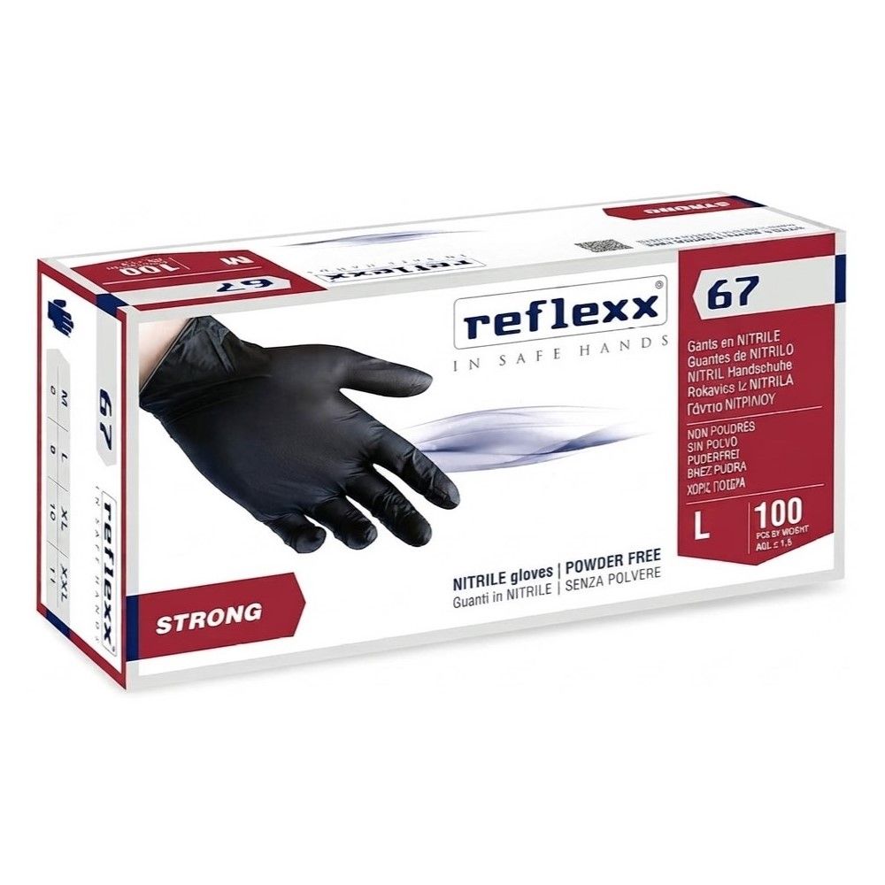 REFLEXX R67 Guanti in nitrile NERO ALTO SPESSORE 5.5 gr 100 pz - TG L
