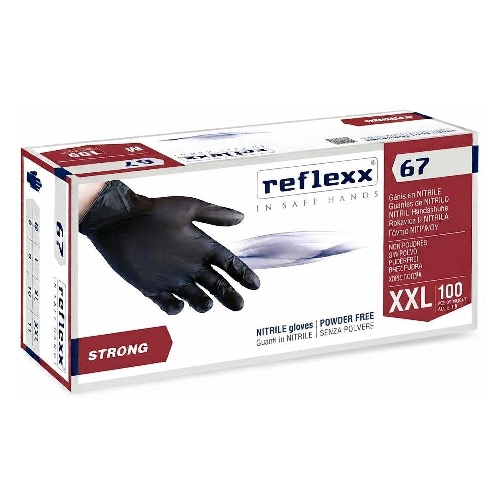 REFLEXX R67 Guanti in nitrile NERO ALTO SPESSORE 5.5 gr 100 pz - TG XXL