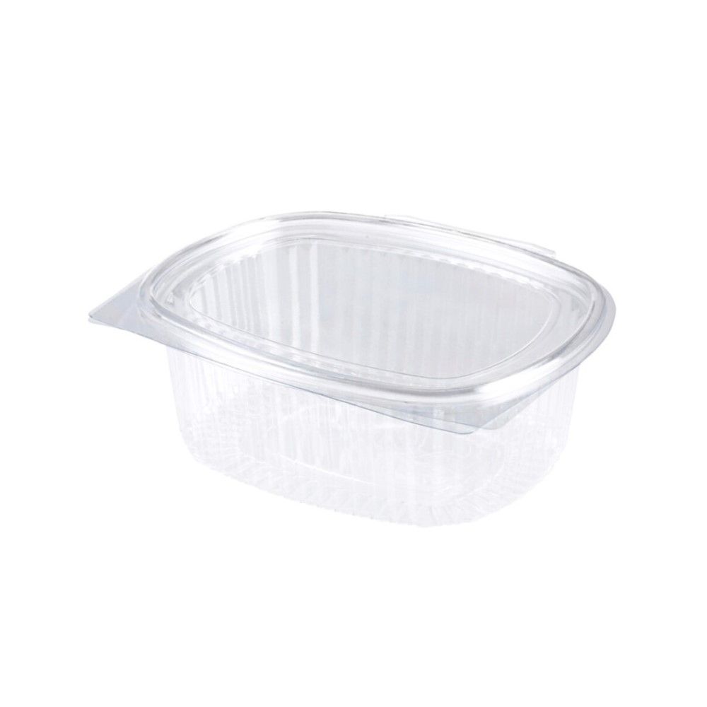 50 Vaschette Ovali in OPS 118x87x40 mm coperchio attaccato 375 ml