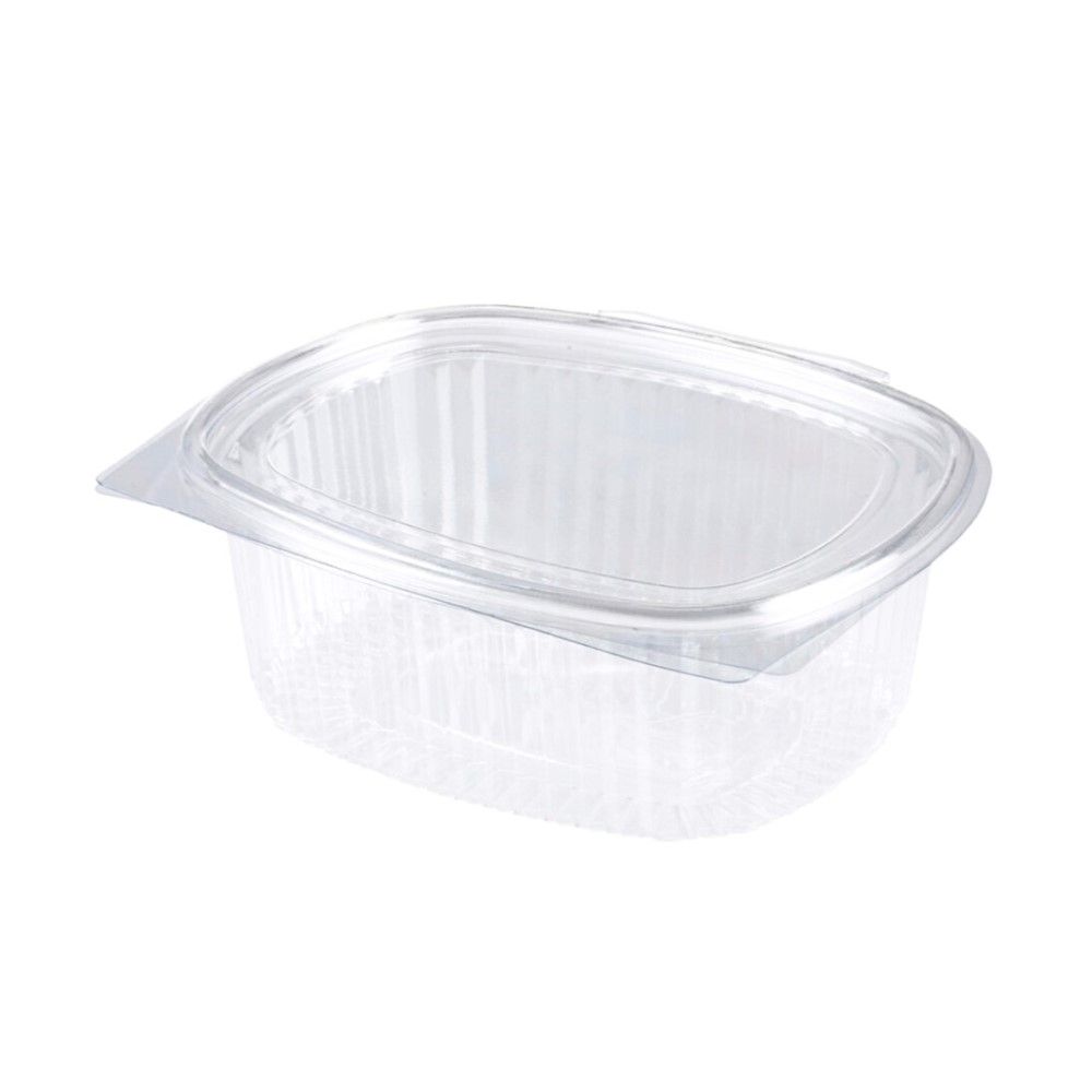 50 Vaschette Ovali in OPS 130x98x50 mm coperchio attaccato 500 ml