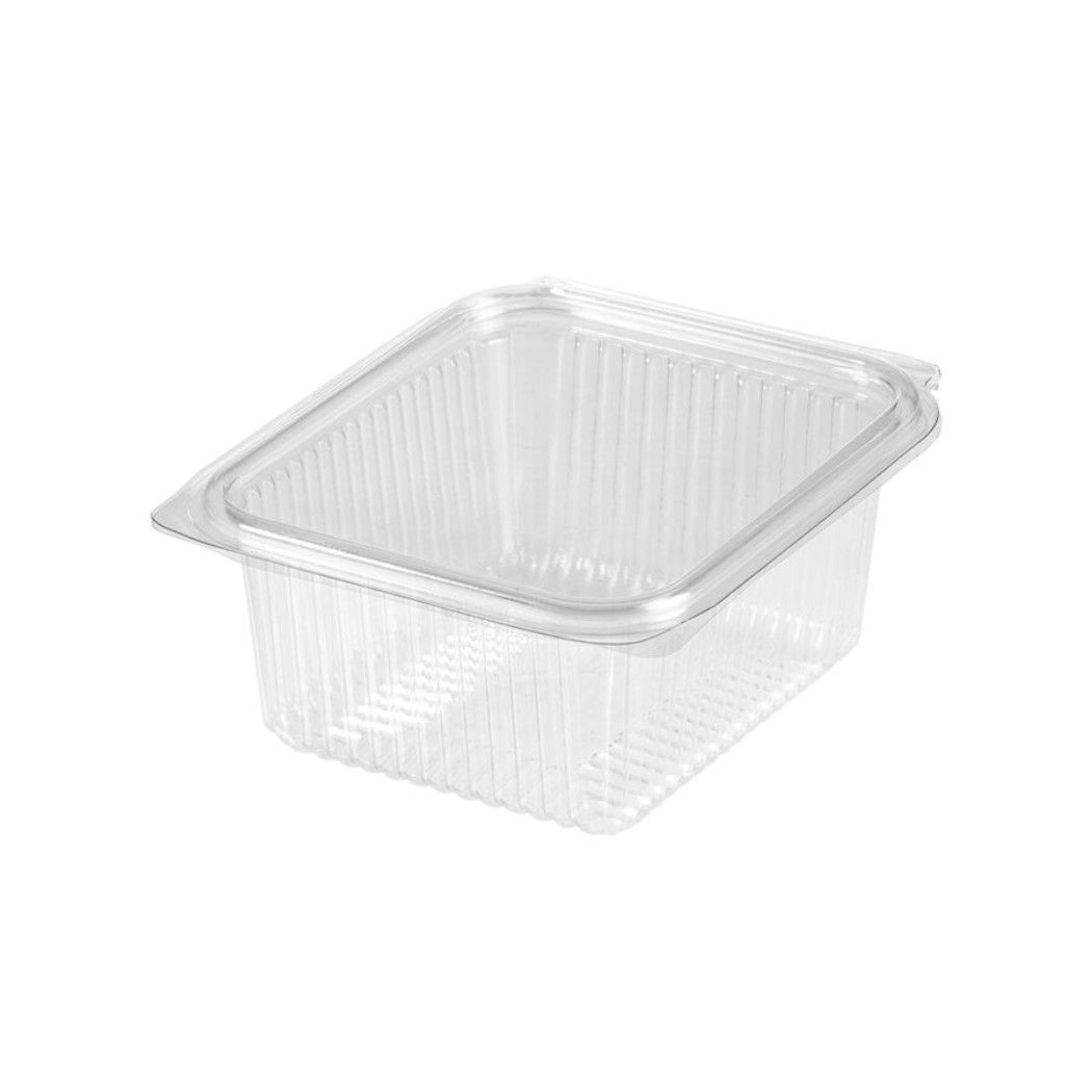 50 Vaschette Rettangolari in PET 117x100x55 mm coperchio attaccato 500ml