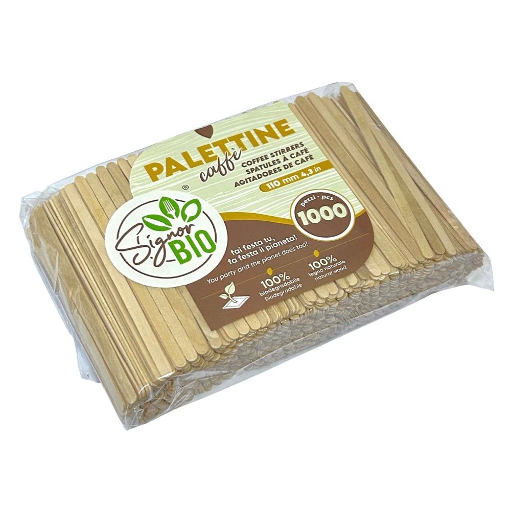 1000 Palette Palettine monouso in legno per caffè da 11 cm