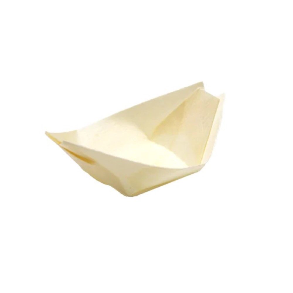 100 PZ Ciotole Barchette piroghe FINGER FOOD in legno 6.5x4.5 cm