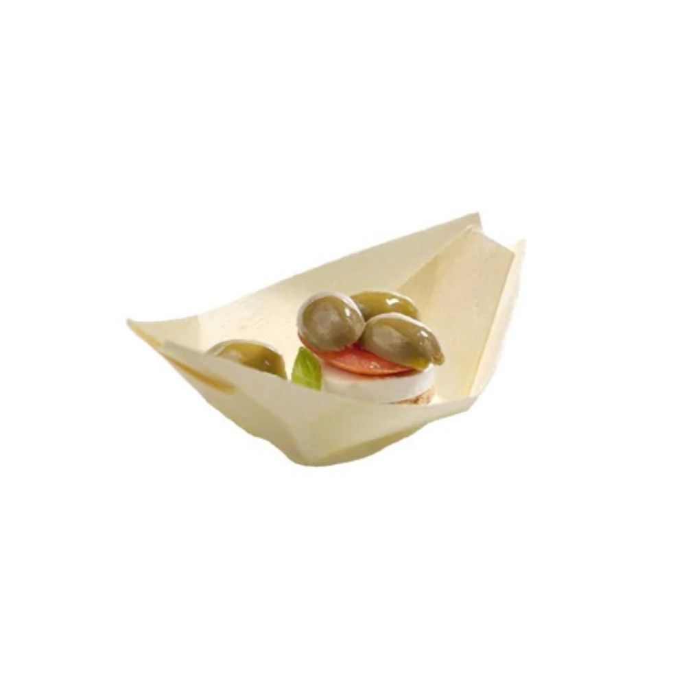 100 PZ Ciotole Barchette piroghe FINGER FOOD in legno 6.5x4.5 cm